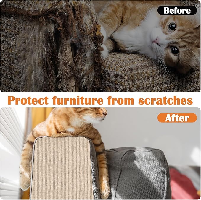 Cat Scratch Furniture Protector - 158" x 13.8" Trimmable Self-Adhesive Cats Claws Scratch Pads, DIY Cat Climbing Couch Protector for Scratch Post Cat Tree Replacement Indoor (Khaki)