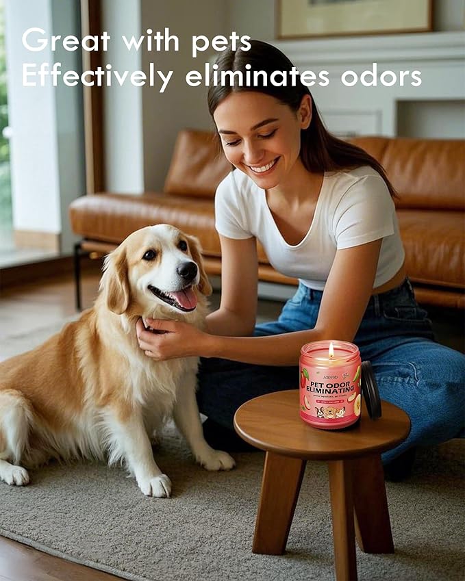 AOOVOO Pet Odor Eliminator Candle - Apple Orchard Odor Eliminating Candle, Highly Fragranced Air Freshing Scented Candles, Natural Soy Wax, 9 oz