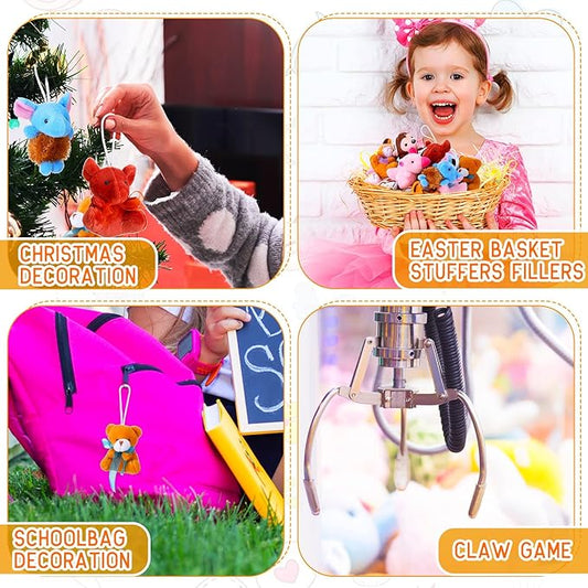 60 Pack Mini Stuffed Animal Bulk Small Plush Animal Toys Miniature Stuff Animal Keychain Set for Easter Egg Party Favors, Valentine s Day Gift, Goodie Bag Fillers, Carnival Prizes, Classroom Rewards