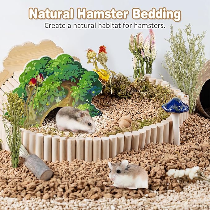 Fhiny Natural Hamster Bedding, Flower & Herb Hamster Bedding Mate Hamster Sprays Gerbil Habitat Decor Accessories for Dwarf Syrian Hamster Gerbil Mouse Mice Lemming Degus or Other Small Pets