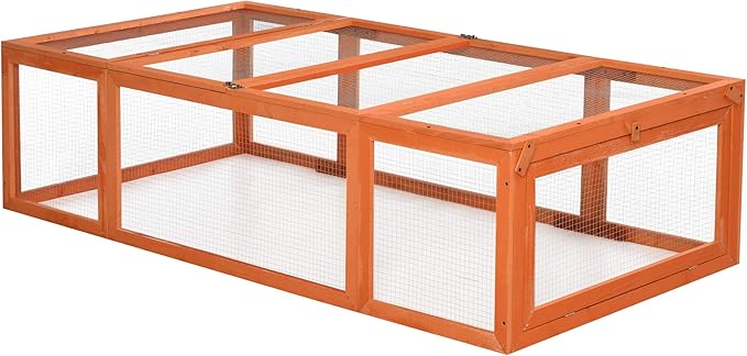 PawHut Large Wooden Rabbit Hutch Bunny Hutch Small Animal Habitat Enclosure Outdoor Run and Lockable Doors, Natural