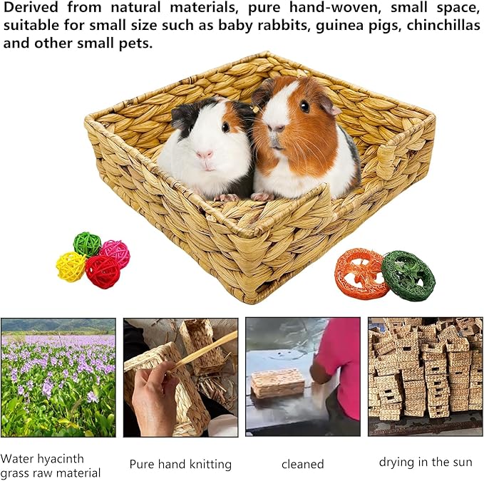 Hamiledyi Rabbit Grass Bed Natural Bunny Woven Hand Made House Comfortable Playhouse Winter Warm Hideaway Hut with Chew Toys for Chinchilla Guinea Pig Ferret Rat