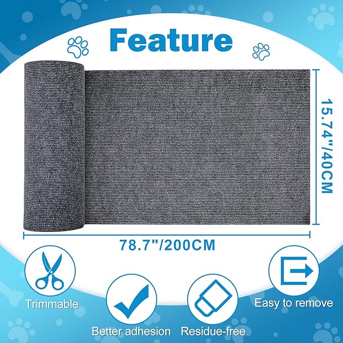 Anit Cat Scratch Couch Furniture Protector,78.7x15.8 Cat Wall Corner Scratcher Pads Mat,DIY Climbing Cat Scratching Carpet Post Board Replacement