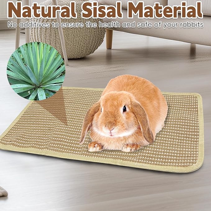 Hamiledyi 2 Packs Rabbit Scratching Pads Natural Sisal Scratcher Mats Sturdy Grinding Claw Pads Rabbit Cage Accessories for Guinea Pig Cat Bunny Chinchilla Protect Furniture (19.69"x11.81")