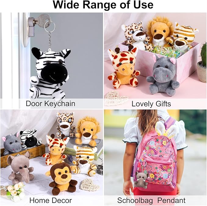 Elcoho 16 Pieces Safari Mini Stuffed Jungle Animal Set Small Stuffed Forest Animal 3.75 Inch Animal Keychain Plush Toys for Animal Themed Parties Kids Birthday(Sitting)