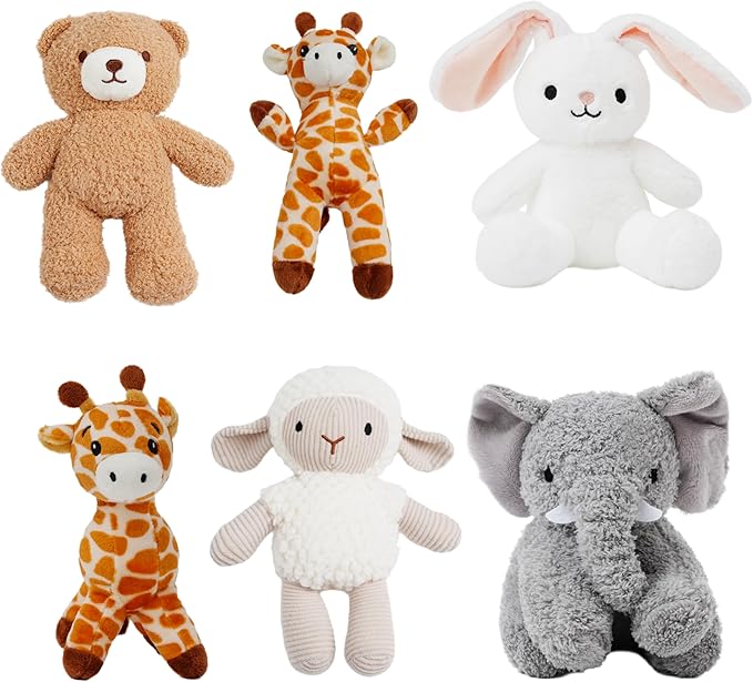 6 Pcs Stuffed Animals Bulk, 8 Inch Jungle Animals Stuffed Toys, Zoo Stuffed Animals Set, Small Stuffed Safari Animals, Lion Sheep Elephants Bear Giraffe Bunny for Party Animal Themed