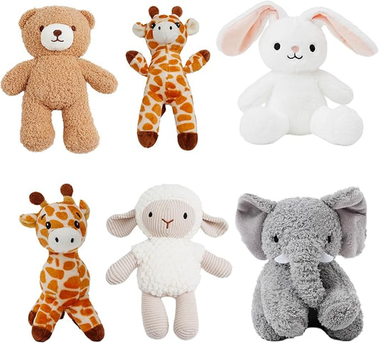 6 Pcs Stuffed Animals Bulk, 8 Inch Jungle Animals Stuffed Toys, Zoo Stuffed Animals Set, Small Stuffed Safari Animals, Lion Sheep Elephants Bear Giraffe Bunny for Party Animal Themed