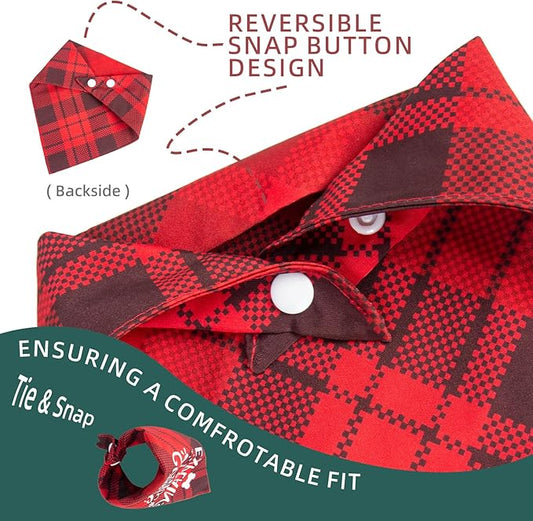 Christmas Dog Bandanas - Dear Santa I Can Explain, Funny Holiday Stocking Stuffers Pet Scarf Naughty & Nice Gifts Idea, Red Plaid, Small & Medium Breed, 5-30lbs