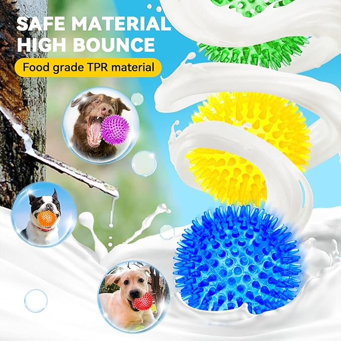 3.5” Large Dog Toys Ball, 6 Pack Squeaky oys, Durable for Aggressive Chewers, Spiky Ball for Clean Teeth and Training, Fetch Toys for Large Dogs, for Puppy Chew and Teething