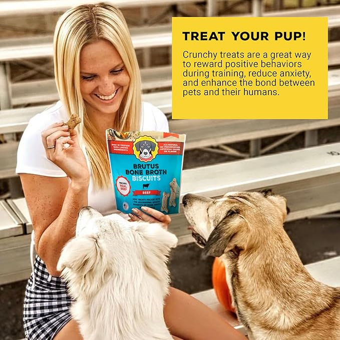 Brutus Bone Broth Biscuits (Beef) - Healthy Dog Treats - Natural Dog Biscuits with Bone Broth and Real Beef for Healthy Joints - 18 Grams of Protein - 8 OZ (Pack of 2)