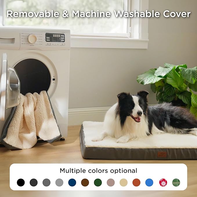 Bedsure Large Dog Bed for Crate - Orthopedic Flat Pet Beds with Removable Washable Cover, Egg Crate Foam Crate Mat, Suitable for Pet Up to 50 lbs