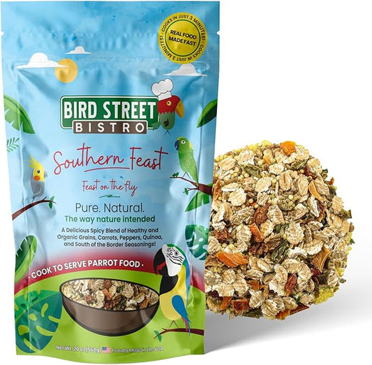 Parrot Food - Parakeet & Cockatiel Food - Cooks in 3-15 min with Natural & Organic Grains, Legumes, Healthy Fruits, Vegetables & Spices