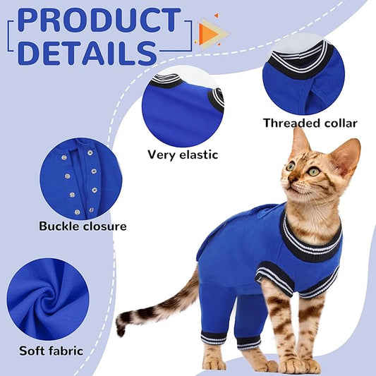 PUMYPOREITY Cat Recovery Suit for Hind Legs, Cat Surgical Spay Suit with Leg Sleeves to Stop Licking, Long Rear Sleeve Wound Cover Abdomen Kitten Onesie, Blue, XL