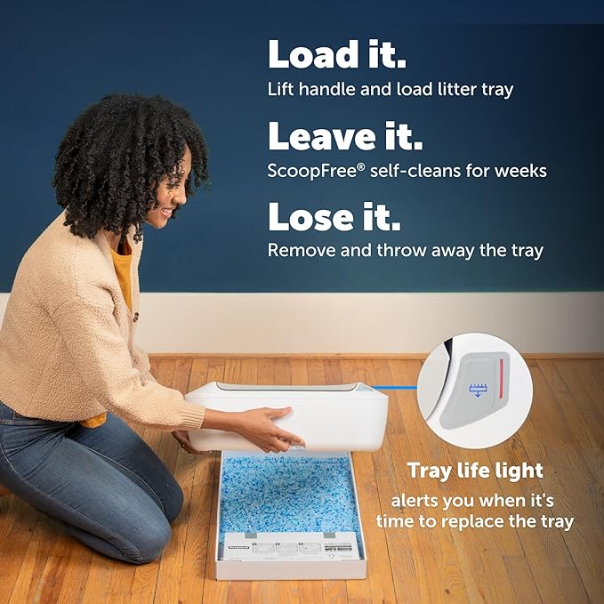 PetSafe ScoopFree Crystal Plus Automatic Self Cleaning Cat Litter Box System – Not Enclosed – Advanced Odor Control – Includes 1 Disposable Crystal Litter Tray – White (PAL00-18016)
