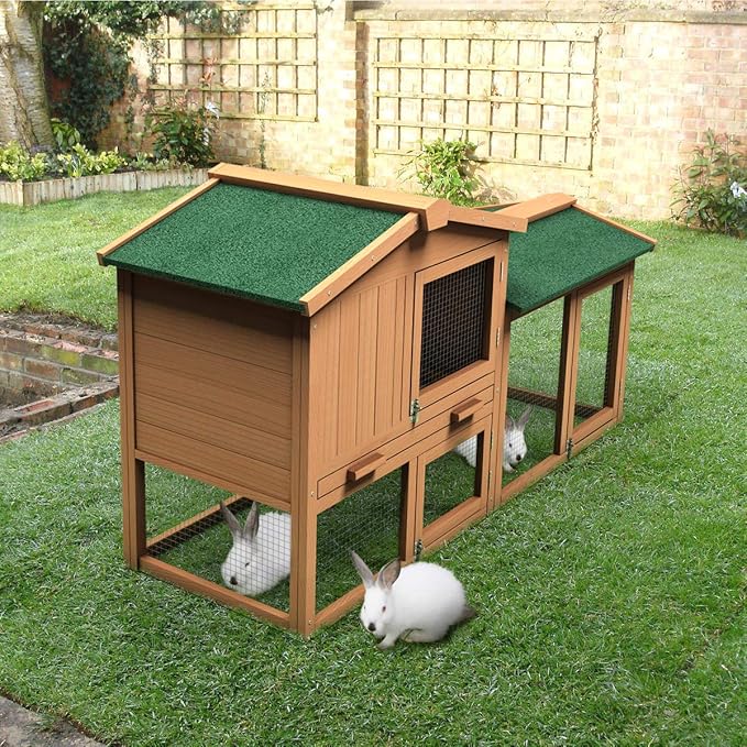 Tangkula Large Chicken Coop, 58‘’ Wooden Hen House Outdoor Backyard Garden Bunny Rabbit Hutch with Ventilation Door, Removable Tray & Ramp Chicken Coop (58 inches)