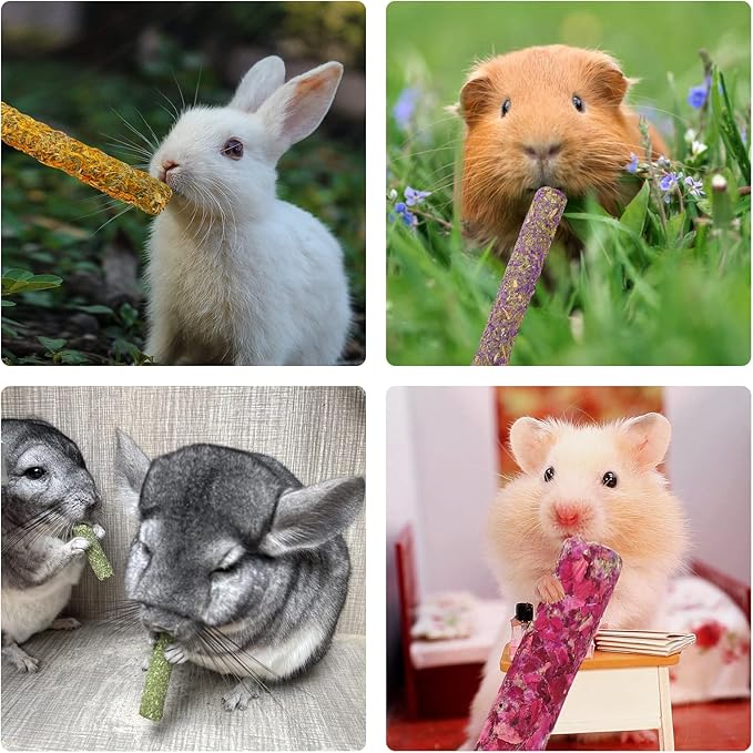 Rabbit Chew Toys for Teeth, Timothy Grass Carrot Sticks for Guinea Pig Hamster Chinchilla Squirrel Bunny Small Rodent Animals (40 pcs)