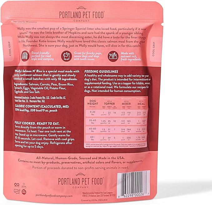Portland Pet Food Company Salmon & Beef Fresh Dog Food Pouches - Human-Grade, Gluten-Free Wet Pet Meal Topper & Mix-Ins - Small & Large Breed Puppy & Senior Dogs - Made in The USA - 8 Pack
