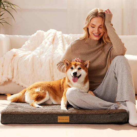 Patas Lague Orthopedic Dog Bed Medium Size Dog 30''X20'', Soft Comfortable Waterproof Egg Crate Foam Medium Pet Crate Beds Mat with Removable Washable Cover and Non-Slip Bottom, Brown