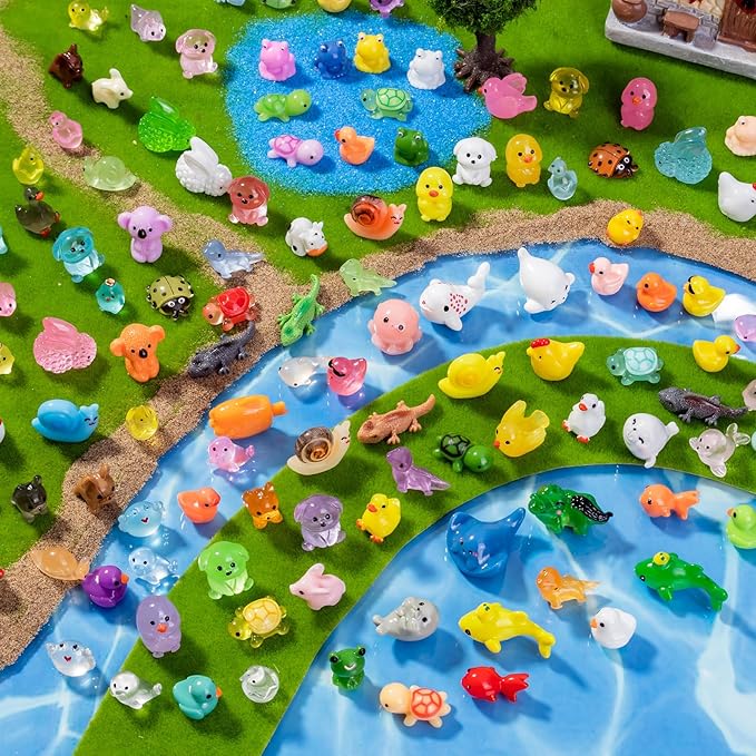 120pcs Mini Resin Animals 120 Styles Variety Tiny Animals Figures Miniature Little Small Animal Figurines Bulk for Micro Fairy Garden Landscape Accessories Hide Crafts Decor Aquarium