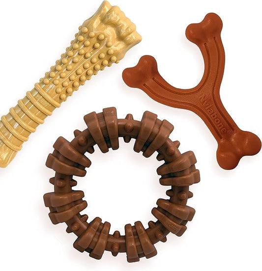 Nylabone Customer Favorites Power Chew Toy Bundle for Dogs, Indestructible Dog Toys for Aggressive Chewers, Pack of 3 Dog Toys, Flavor Medley, Large Dogs - Up to 50 lbs, 3 Pack