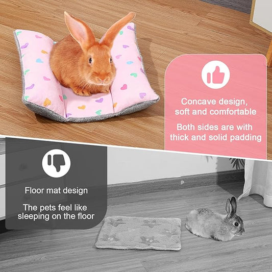 Rabbit Bed 15"X14"Thickened and Soft Bunny Bed Washable Cuddle Cushion Plush Mat Double-Sided Plush Small Pet Flop Mat Cotton Pillow for Rabbit