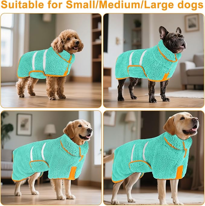 Bienbee Dog Bathrobe, Quick Drying Super Absorbent Dog Robes for After Bath, Warm Keeping Dogs Towel, Dogs Bath Supplies, Lake Green XL