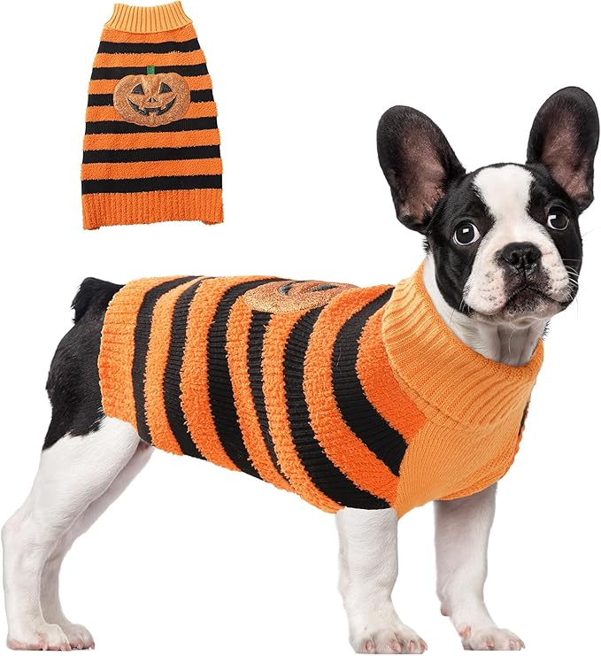 NACOCO Dog Halloween Pumpkin Sweater - Pet Costume with Glitter Pumpkin Turtleneck Knitted Clothes Cat Sweatshirt Soft Winter Warm Knitwear Outfits Apparel for Small Medium Large Dog Cat (Orange, S)