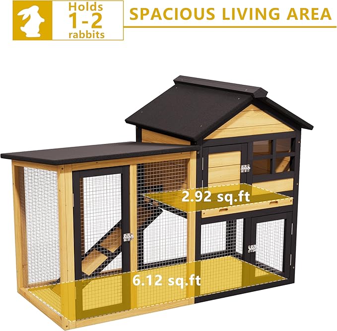 Large Chicken Coop and Run Outdoor Indoor Two Story Rabbit Hutch Pet House Guinea Pig Cage with Removable Tray，Ramp，Ventilation Doors for Chickens,Bunny,Ducks,Quails（Natural Wood）