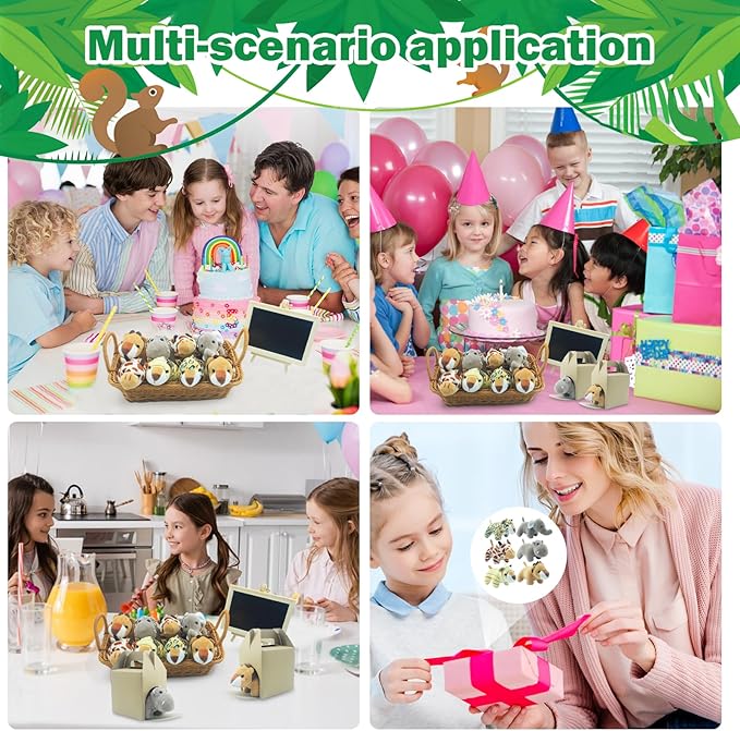 38 Pcs Mini Safari Plush Animals Set Forest Stuffed Toys Adopt a Pet Party Favors Jungle Party Favors Includes 12pc Dolls,2pc Box,12pc Cards,1pc Basket,1pc Blackboard