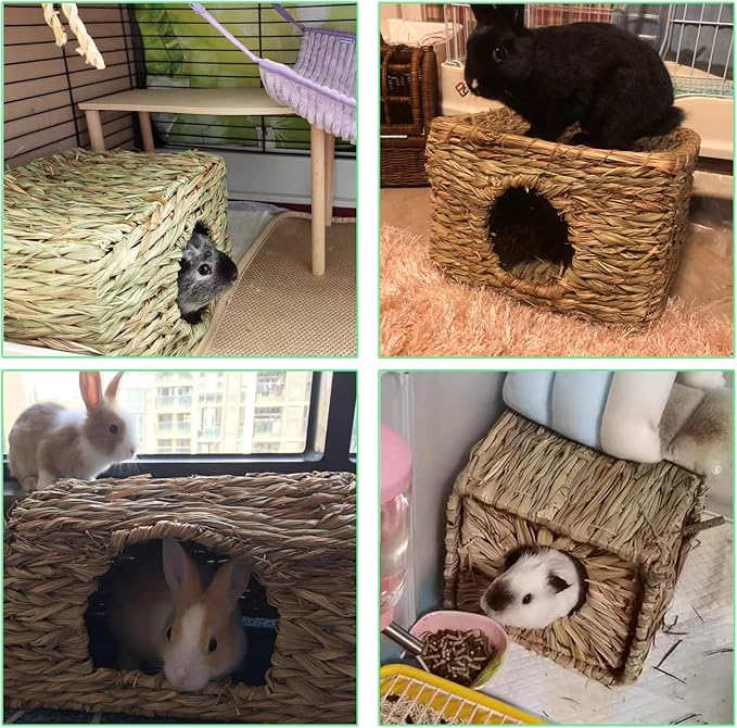 Tfwadmx Rabbit Grass House, Extra Large - Natural Hand Woven Seagrass Play Hay Bed, Hideaway Hut Toy for Bunny Hamster Guinea Pig Chinchilla Ferret