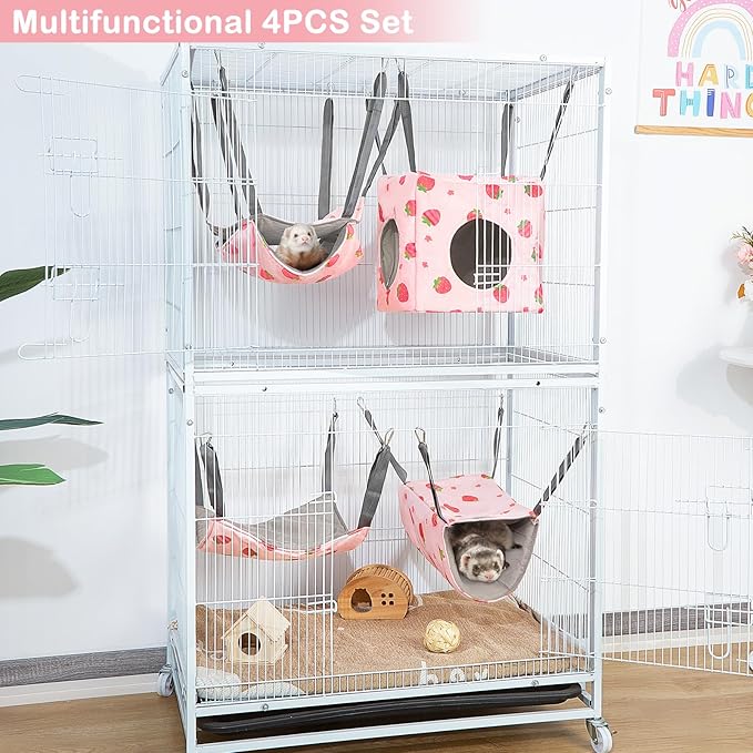 Glittme Ferret Hammock 4 Pack Ferret Cage Accessories Washable Rat Hammock Soft Guinea Pig Hammock for Ferrets, Rat, Sugar Glider, Squirrel