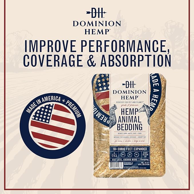 Premium Hemp Bedding for Chicken Coops in Bulk 285 Liters - USA-Grown & Processed - Ideal Nesting Material for Newly Hatched Chicks - Brooder Cover - Suitable for Pet Bedding, 1-Pack