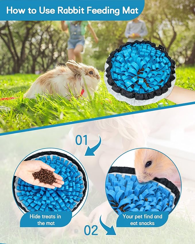 Rabbit Foraging Mat, Guinea Pigs Toys for Boredom, MWAOWM 12" x 12" Polar Fleece Snuffle Feeding Mat Small Pet Puzzle Toy Bed for Bunny Hamster Chinchillas Ferrets