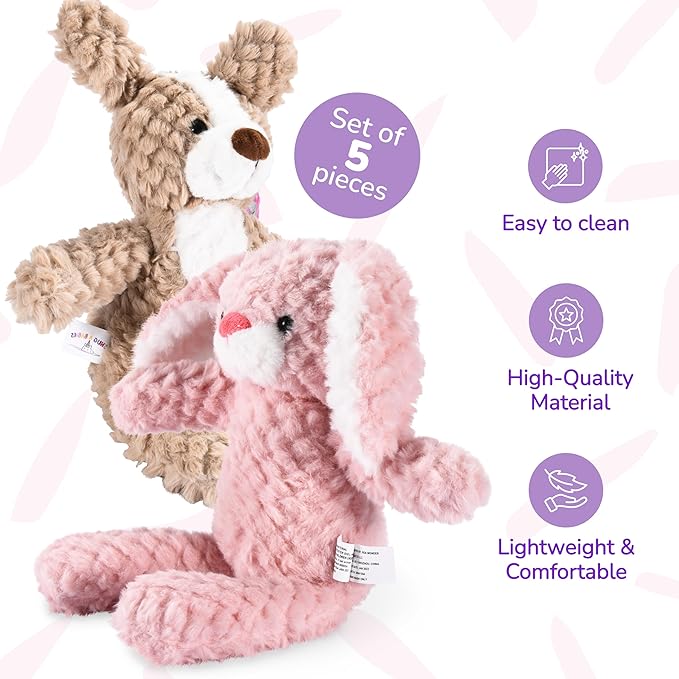 5 Set Animals and Teddy Bears - Plush Toys Bulk - Stuffed Animals for Kids - Baby Shower Small Bear Animal Assortment - Soft Pack of Stuffed Animals for Girls and Boys