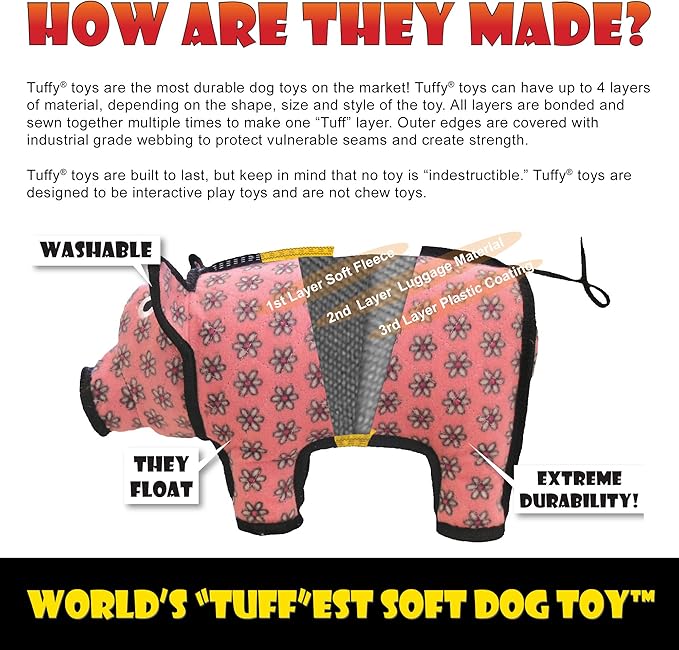 TUFFY - World's Tuffest Soft Dog Toy - Barnyard Duck - Squeakers - Multiple Layers. Made Durable, Strong & Tough. Interactive Play (Tug, Toss & Fetch). Machine Washable & Floats. (Combo Pack #2)