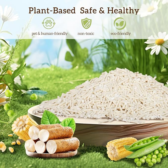 Non-Stick Box Tofu Cassava Cat Litter, 2Pack Ultra Clumping Low Tracking Kitty Litter, Natural Biodegradable Litter, Plant Odor Control, Low Dust Easy to Scoop, Light Color for Health Tracking,18Lb