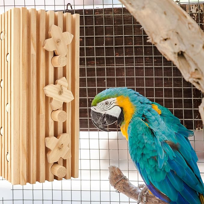 12 x 5 x 4 Inches Extra Large Bird Parrot Toy Activity Block Multicolored Natural Wooden Parrot Cage Chewing Toys for Large Medium Macaws Cockatoos African Grey Birds