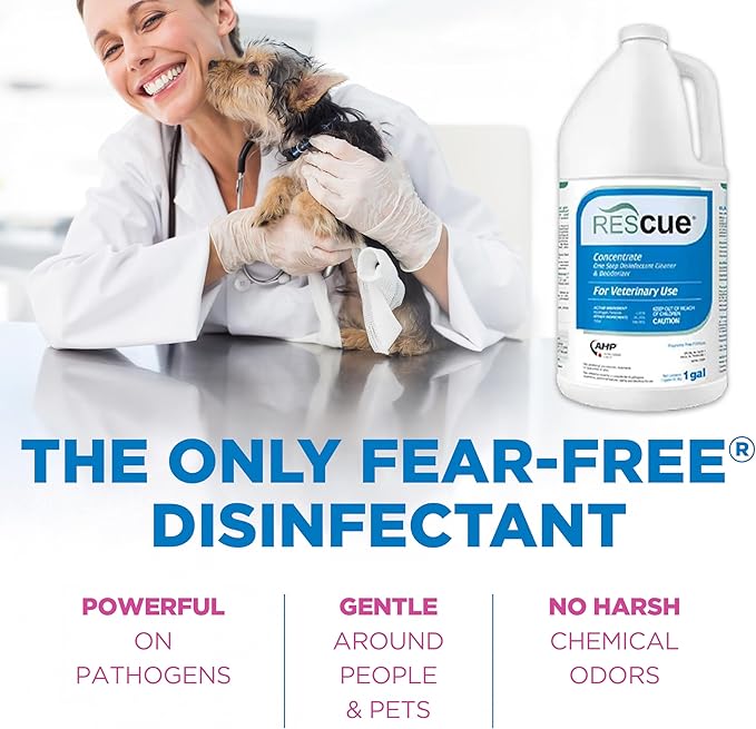 REScue One-Step Disinfectant Cleaner & Deodorizer – For Veterinary Use, Animal Shelters, Pet Foster Homes, Kennels, Litter Box, Pet Grooming Surfaces – Sanitizing Concentrate, 1 Gallon (4 Pack)