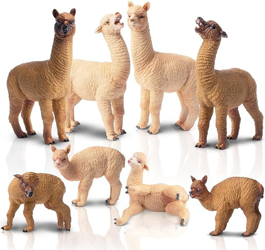 Toymany 8PCS Realistic Alpaca Figurines Llama Figures - Plastic Forest Jungle Animal Figurines, Christmas Birthday Toy Gift for Kids Boys Girls
