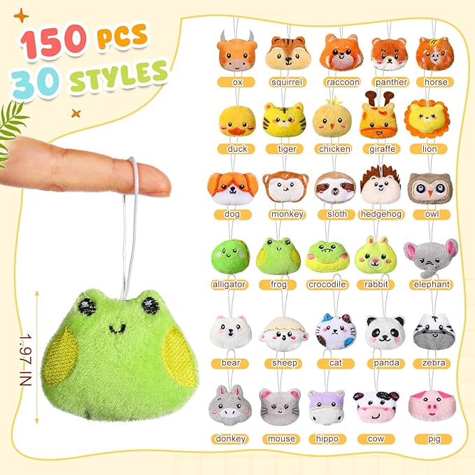 Libima 150 Pcs Mini Stuffed Animals Sea Animal Fruit Plush Keychain Set for Carnival Birthday Classroom Prizes Decoration for Clothes (Jungle Animals)