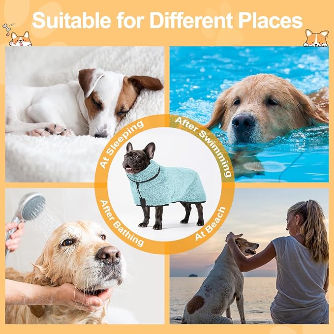 Bienbee Dog Bathrobe, Quick Drying Super Absorbent Dog Robes for After Bath, Warm Keeping Dogs Towel, Dogs Bath Supplies, Light Green M