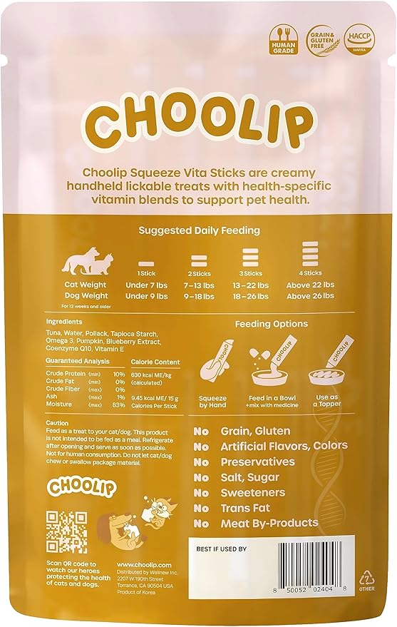 Squeeze Vita Stick Lickable Cat and Dog Treats – 7-Count Kidney Support Sticks with Multivitamins, Soft Squeezable Paste for All Life Stages, Supporting Kidney Health