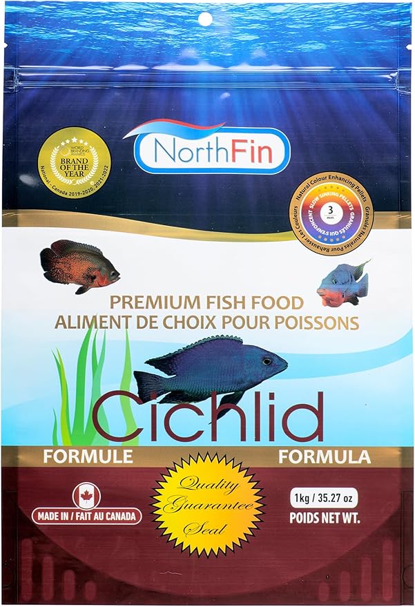 Northfin Cichlid Formula Fish Food – Slow Sinking Pellets for Cichlids (3mm, 1kg) | Premium High-Protein, All-Natural Cichlid Diet to Enhance Color & Growth – No Fillers, No Hormones, Made in Canada