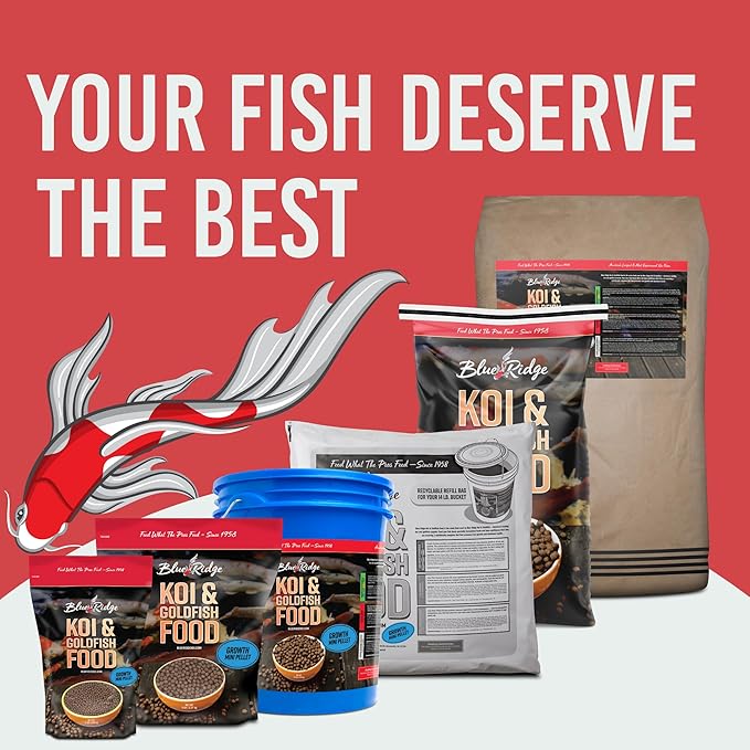 Blue Ridge Koi Fish Food 5lb - Koi Food Mini Growth Formula, Goldfish Food, Premium Fish Food for Ponds, Ponds Fish Food, Floating Pond Pellets