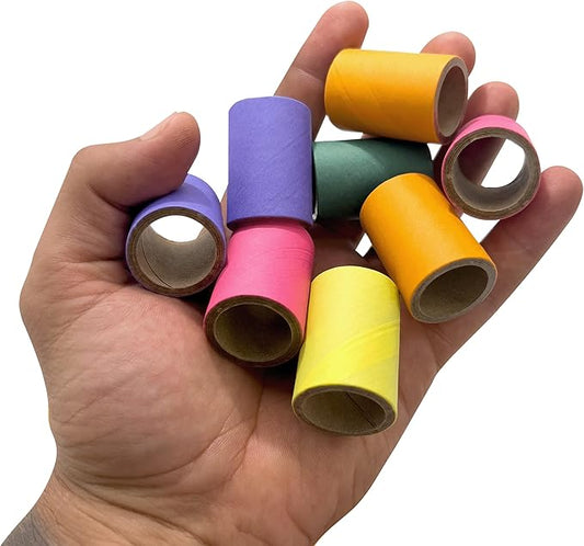 by M&M 8009 PK10 1.5 Inch Mini Tube Donuts - Lightweight Colorful Chewable Compressed Cardboard Foot Toy, Easy Shredding, Great for Small to Medium Size Pet Birds