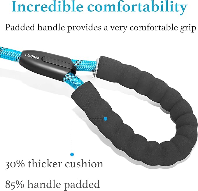 iYoShop Dual Dog Leash - 360° Swivel, No Tangle Walking Leash with Shock Absorbing Bungee for Two Dogs (Large, 25-150 lbs, Blue)
