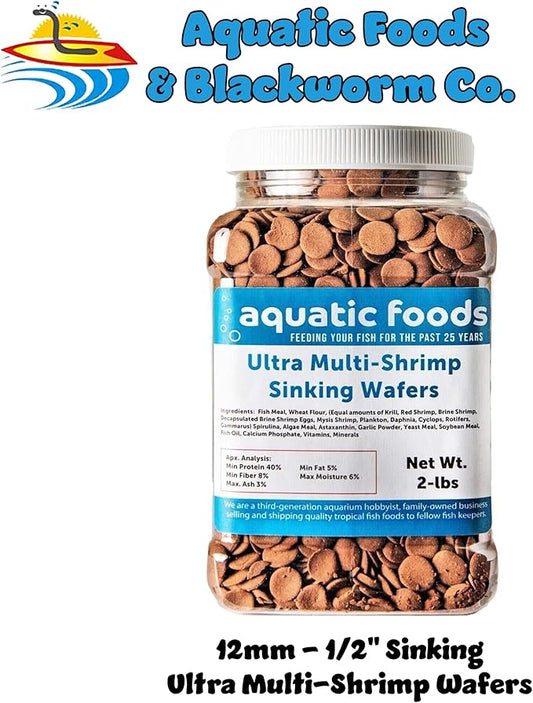 Aquatic Foods Inc. Ultra Multi-Shrimp 12-1/2" Small Sinking Wafers for Bottom Fish, Shrimp, Snails, Crabs, Crayfish, All Tropical Fish...2-lb Med Jar