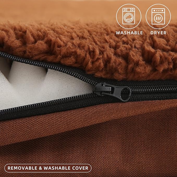 DaysU Dog Bed for Medium Dogs, Orthopedic Dog Beds with Removable Washable Cover, Medium Egg Crate Foam Pet Bed Mat, Flax Brown, Suitable for Dogs Up to 35 Ibs, 35x22x3in