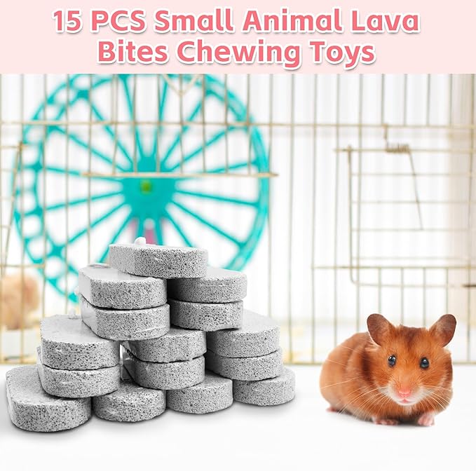 PINVNBY 15 PCS Hamster Lava Blocks, Lava Bites Chew Toys, Mineral Calcium Stone Teeth Grinding Toys for Small Animal Rabbits Guinea Pig Rats Bunny Hamsters Chinchilla