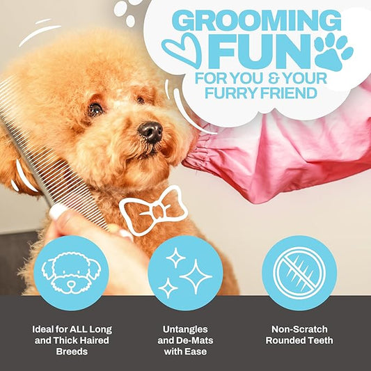 Dog Combs for Grooming, Metal Comb for Dogs, Goldendoodle, Doodle Dog Grooming Comb, Great for Poodle, Labradoodle, Cockapoo & Goldendoodle - Finishing Combs for Dogs & Doodles